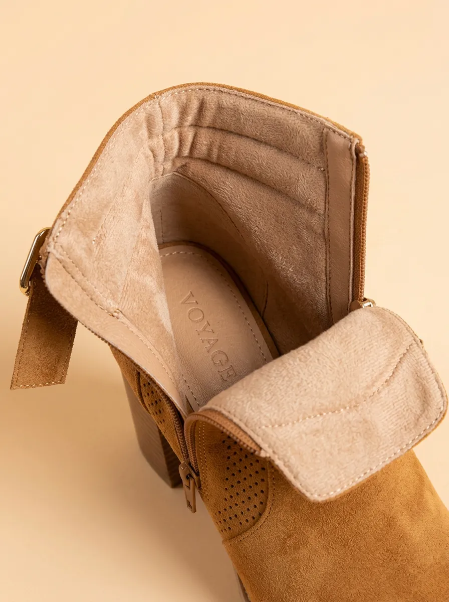 Perforated Buckle-Detail Women's Peep-Toe Ankle Boots