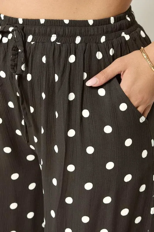 Brown Polka Dot Crinkle Beachwear Wide Leg Trousers