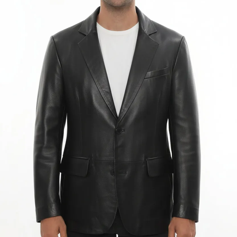 Leather Double Breasted Lapel Collar Jacket