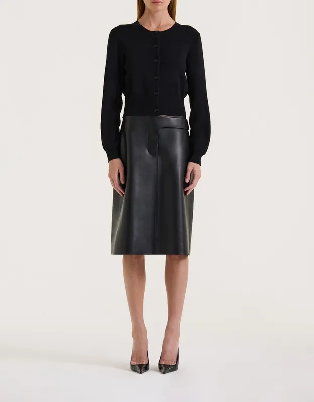 Black Cropped Button Front Cardigan