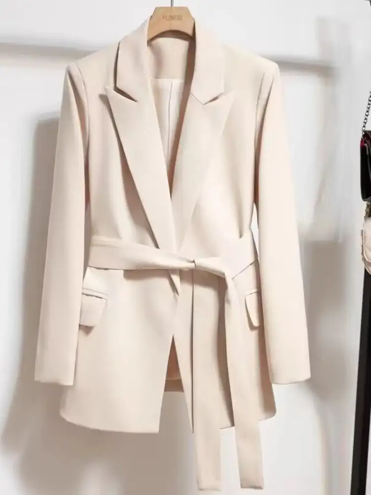 Belted-Waist Tailored Women's Blazer