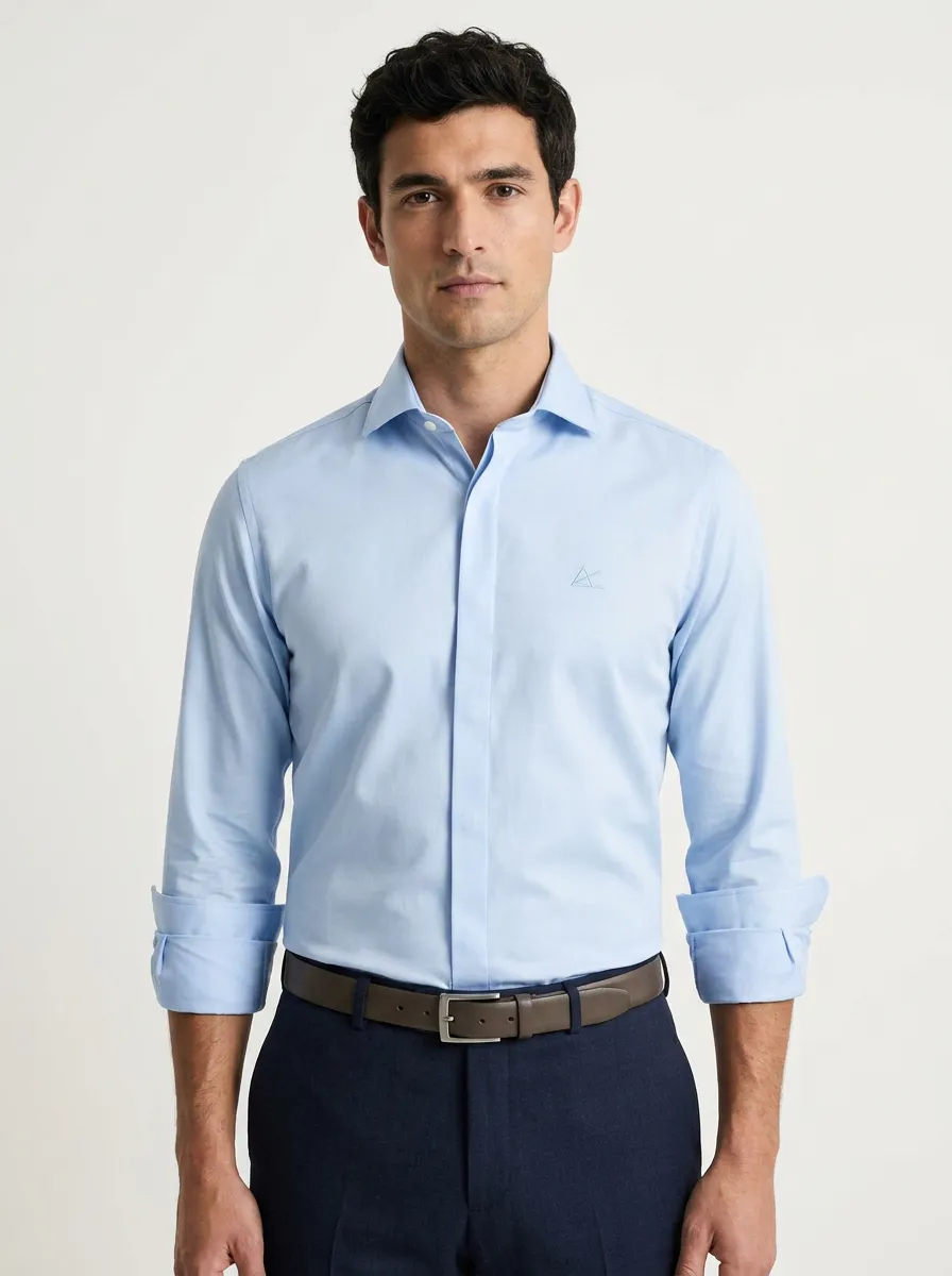 Men's Non-Iron Cotton  Logo Embroidered Dress Shirt