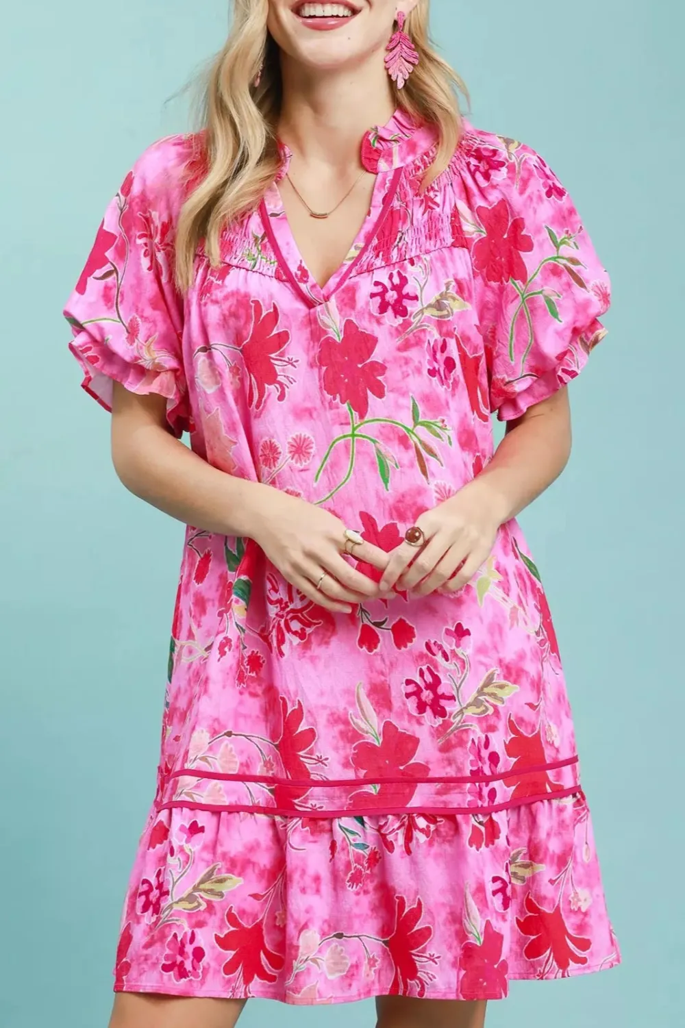 Everyday Floral Print Tiered Smocked Ruffle Hem Mini Dress