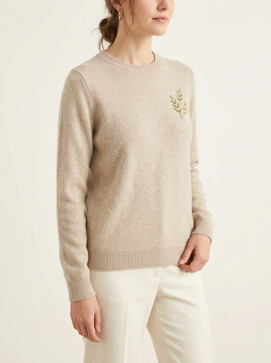 Women's Nature Lover Botanical Leaf Embroidered Printed Sweater