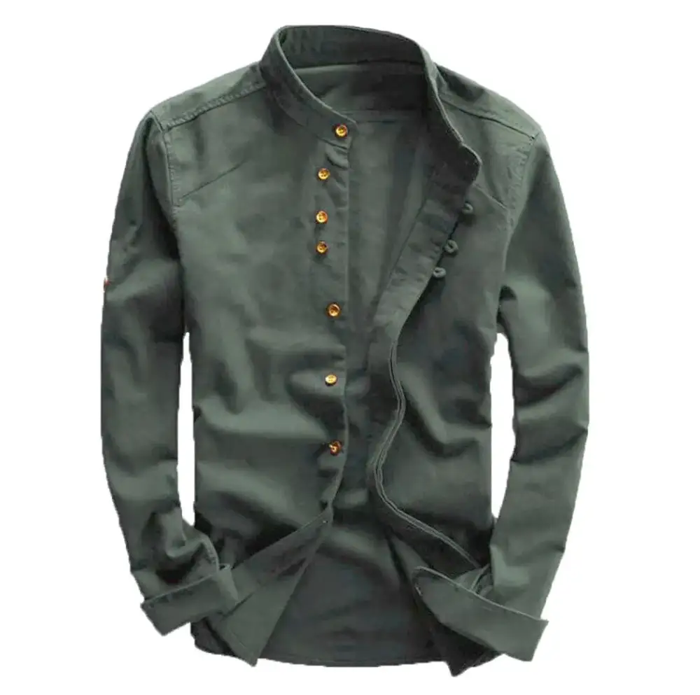 Mandarin Collar Grandad Collar Long Sleeve Casual Shirt