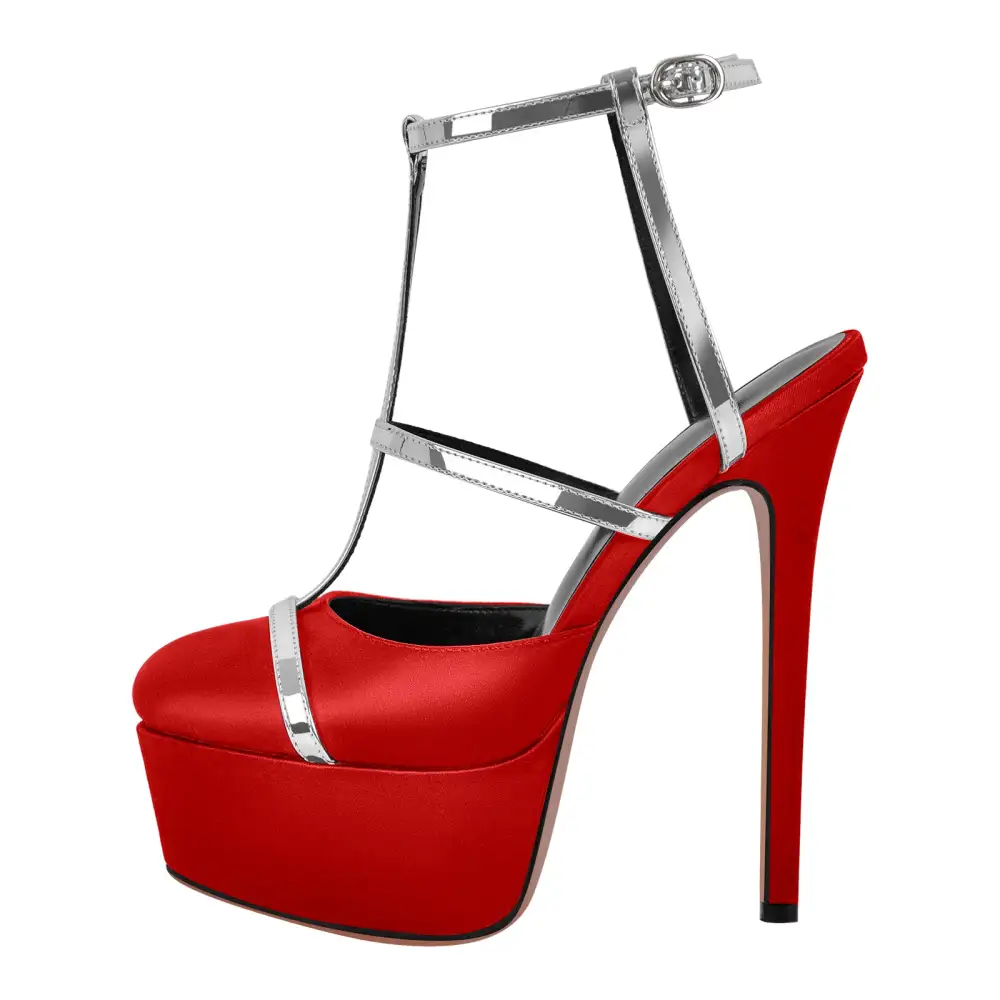 Modern Round Toe Platform Stiletto Ankle Strap Pumps