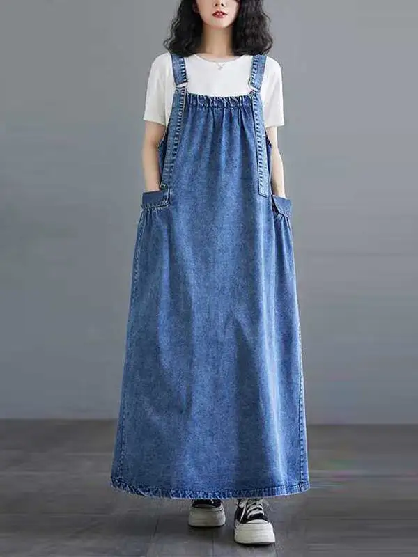 Suspender Pleated Neck Maxi Dress