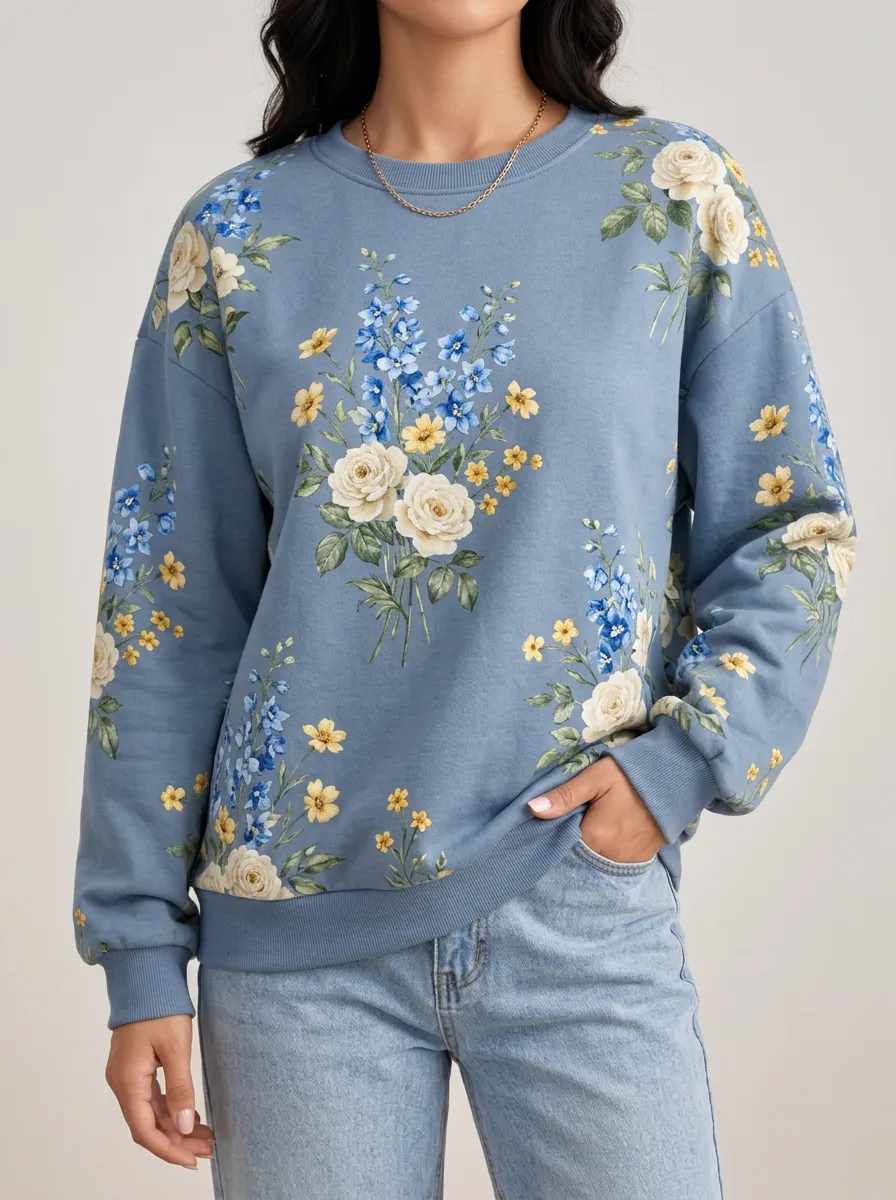 Women's Vintage Decorative Print Sweatshirt