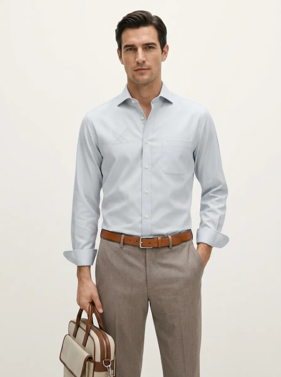 Men's Business Casual Geometric Logo Printed Non-Iron Cotton Shirt