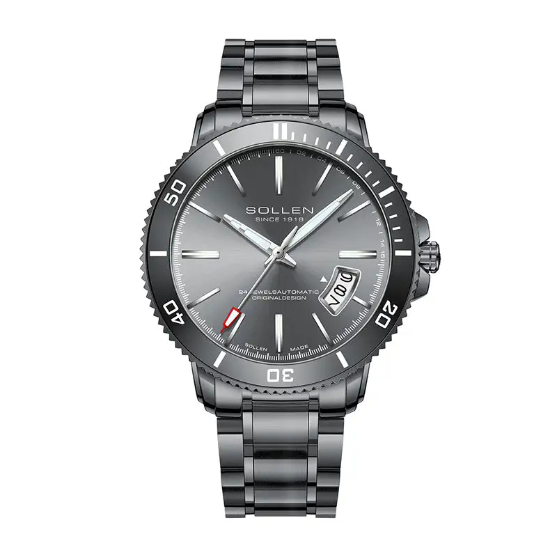 Sollen SL609 Automatic Watch - Men's Stainless Steel 5-Bead Bracelet Rotatable Bezel Seiko NH35A Wristwatch