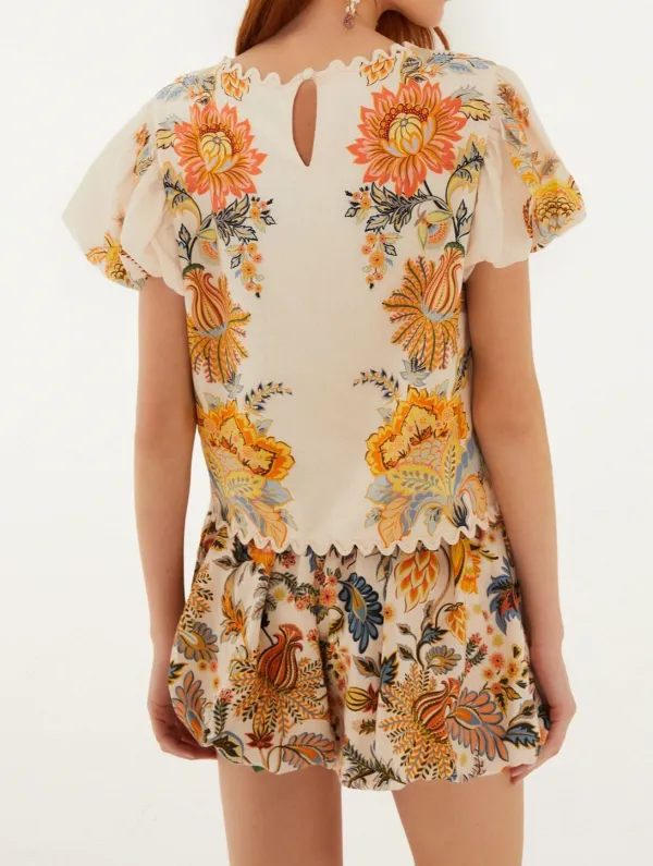 Embroidered Floral Short-Sleeve Blouse
