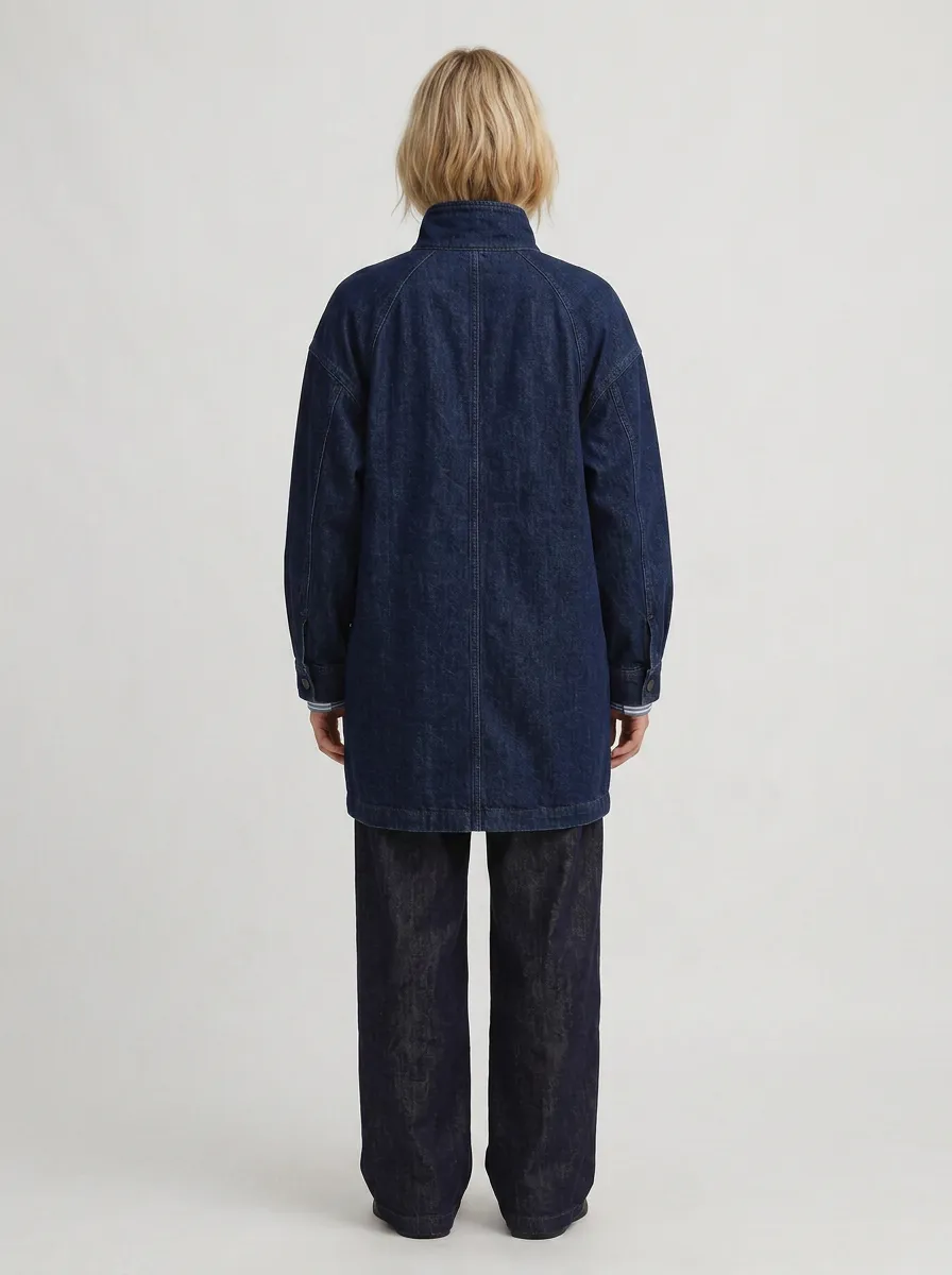 Women's Casual Vintage Dark Denim Zip-Up Jacket