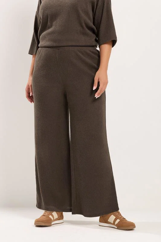 Chocolate Brown Ribbed Wide Leg Trousers detail 1