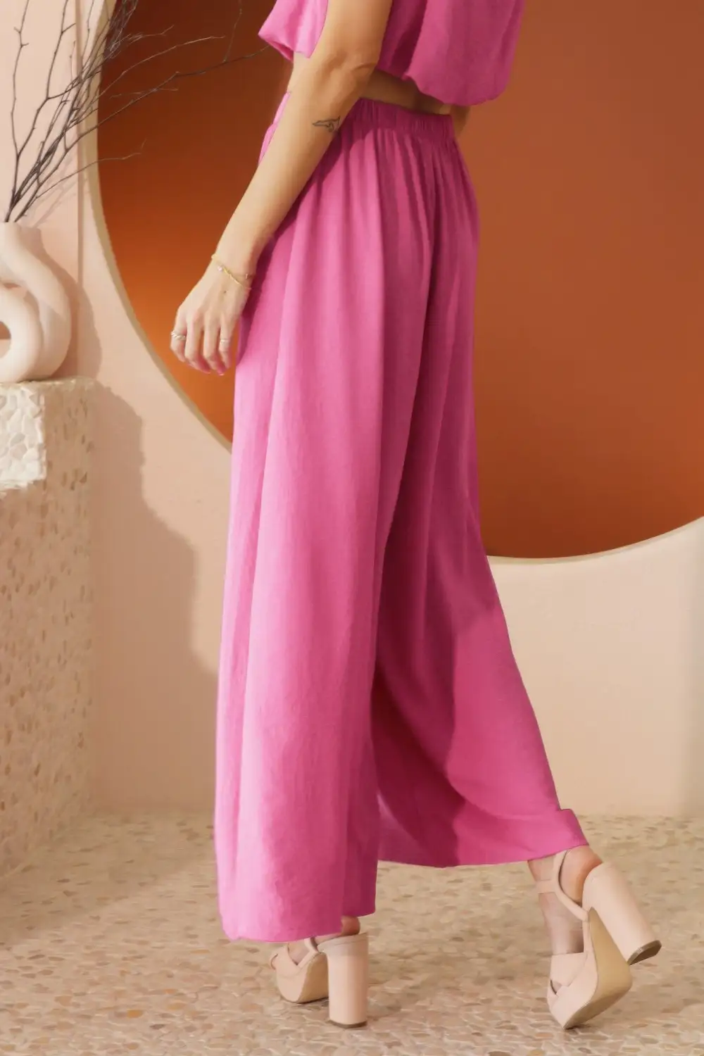 Matte Crepe Wide Leg Swing Pants