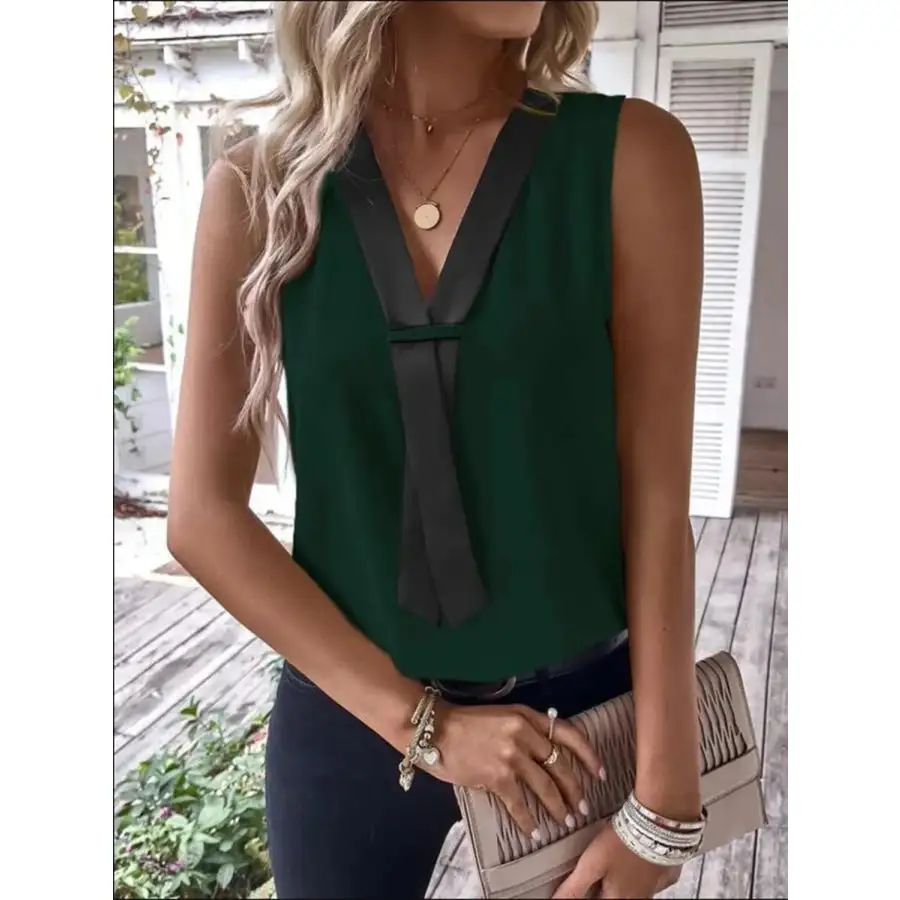 Full Size V Neck Contrast Tank Plus