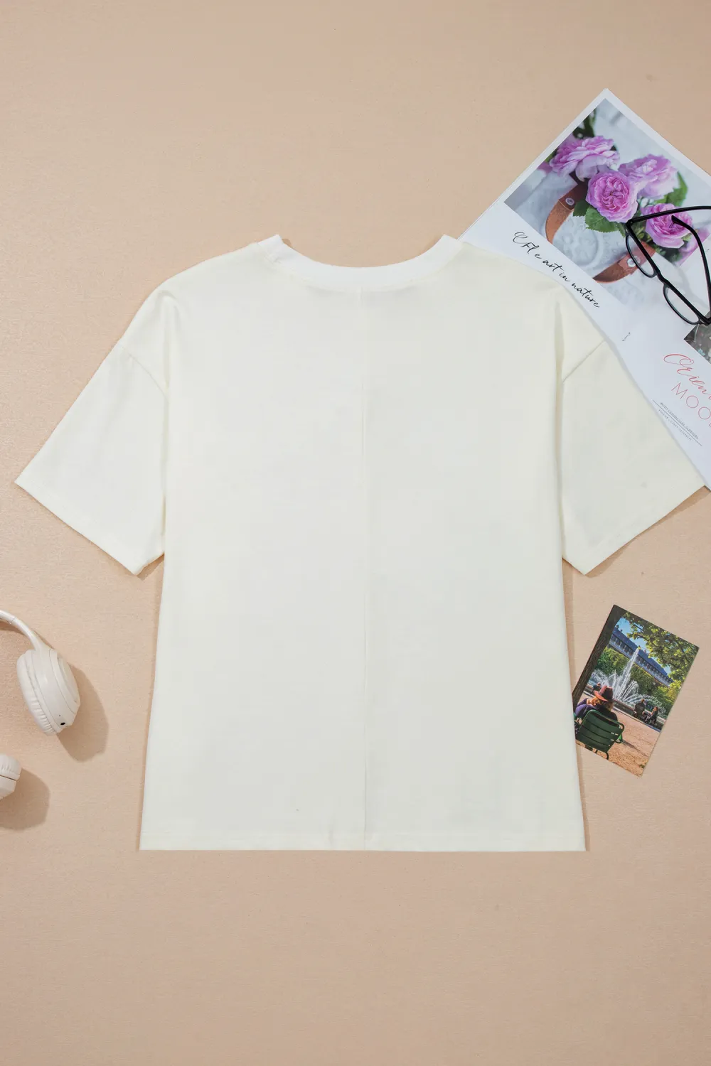 Beige Star Print Stud Detail Top