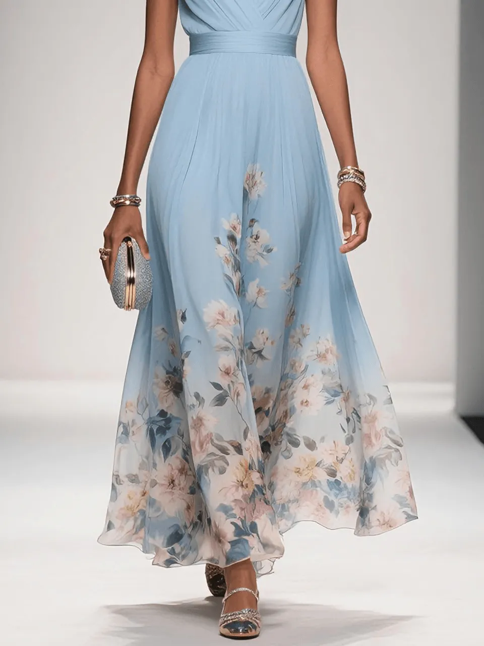  Floral Chiffon Maxi Dress