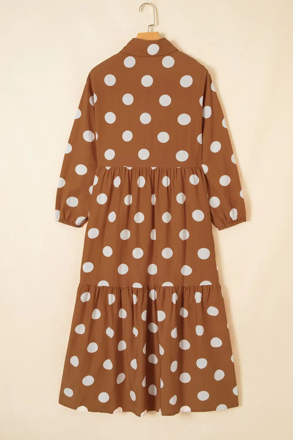 Women's Polka Dot Long Sleeve Shift Button Front Midi Dress
