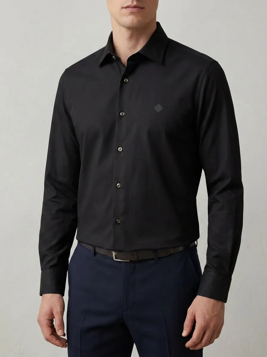 Men's Non-Iron Cotton Geometric Logo Embroidered Shirt