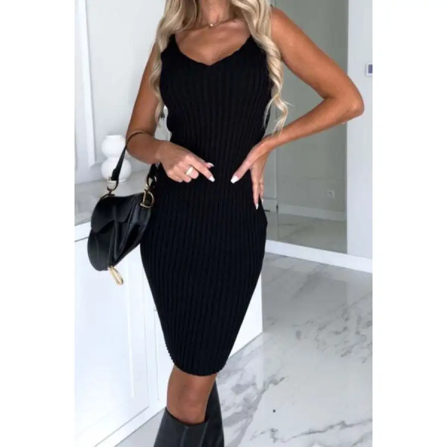 Ribbed Round Neck Top and Cami Dress Sweater Set