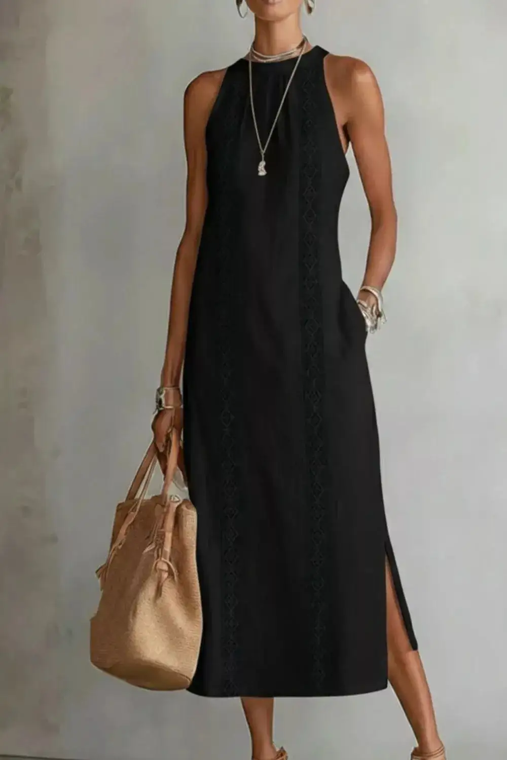 Pocketed Slit Sleeveless Dress Casual