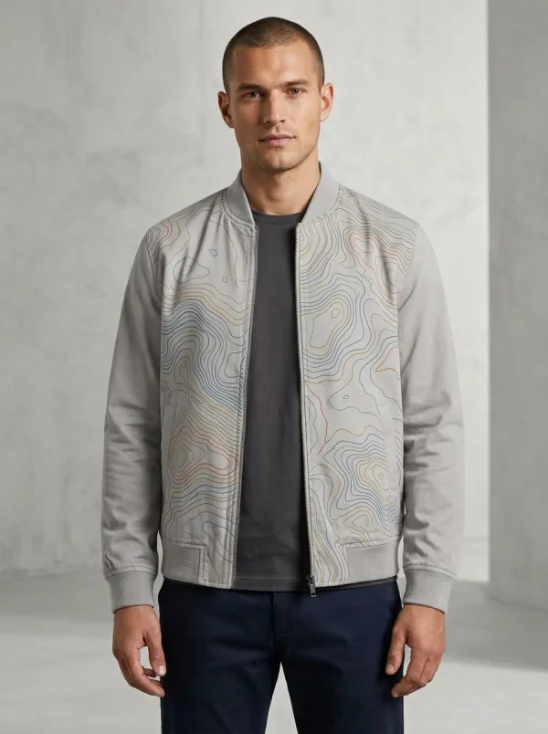 Men's Outdoor Explorer Topographic Map Printed Bomber Jacket