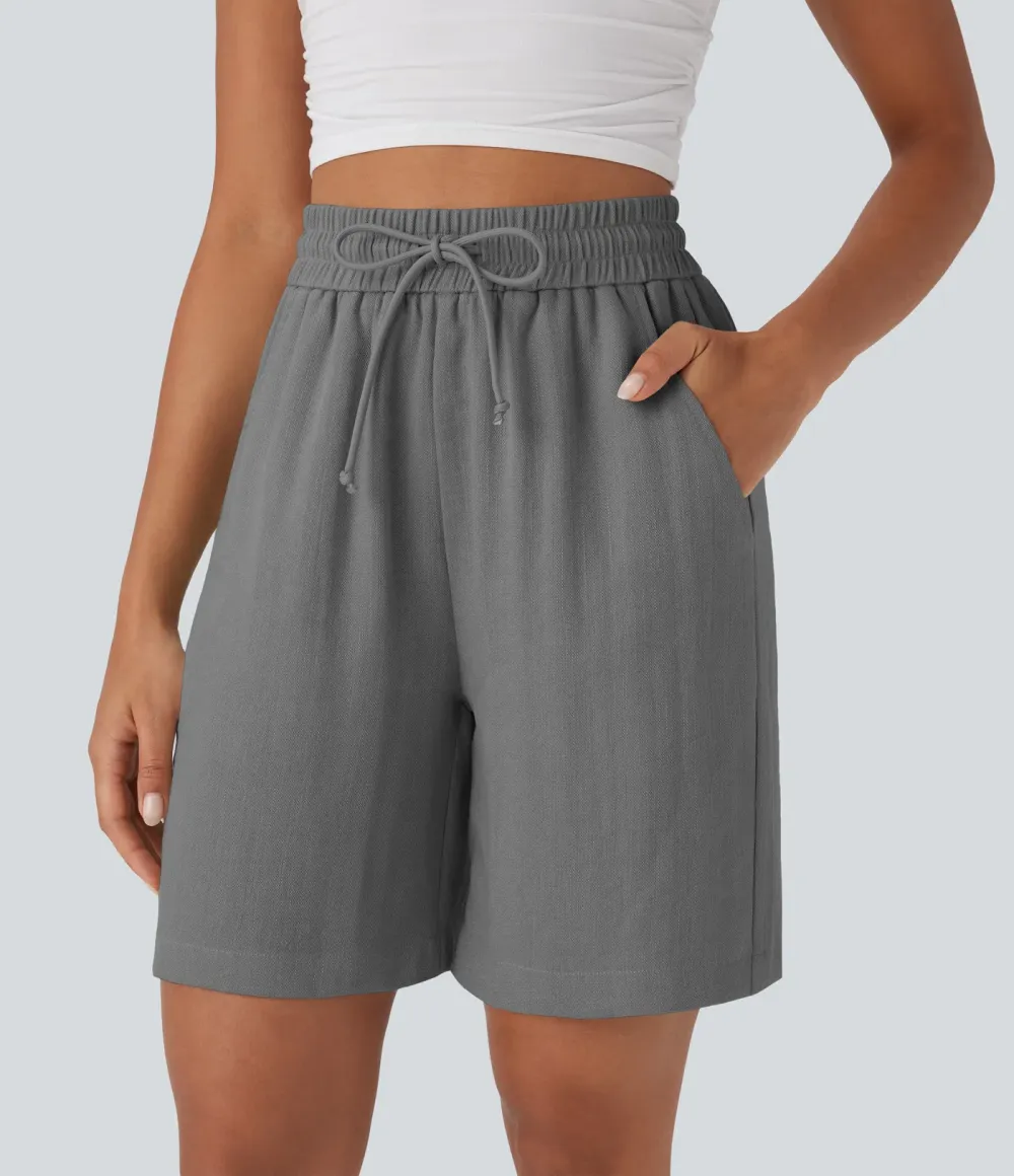2026🔥High Waisted Drawstring Casual Linen-Feel Shorts with Pockets