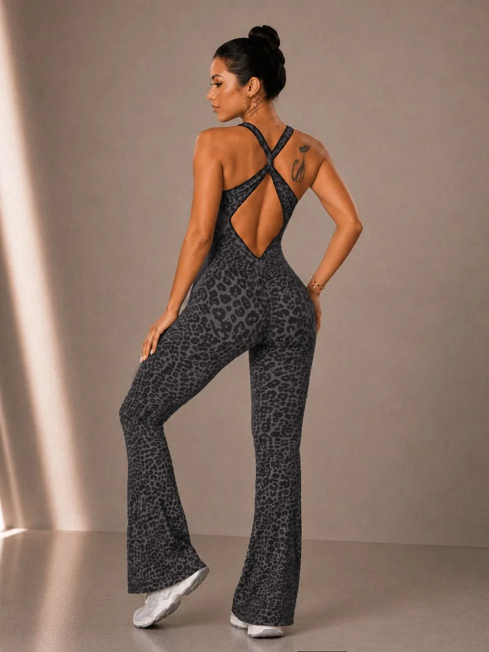 Active Flare Leopard Print Jumpsuit