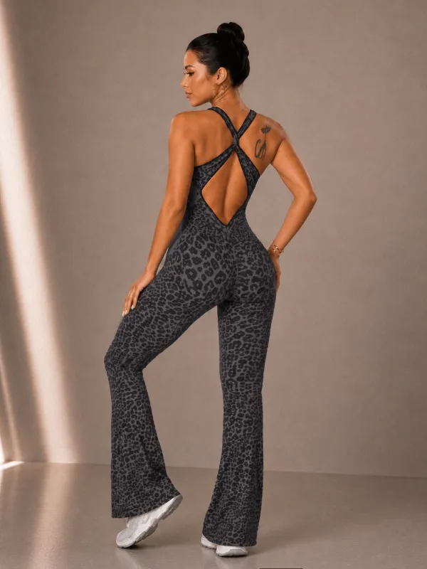 Active Flare Leopard Print Jumpsuit