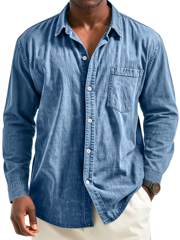 Layered Long Sleeve Camp Collar Pocket Shirt
