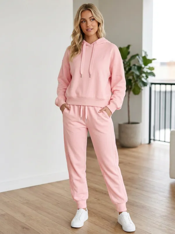 Women's Minimalist A5 Logo Embroidered Cream Hooded Tracksuit