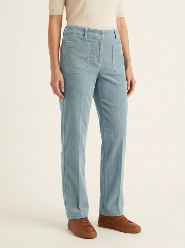 Women's Natural-Waist Crease-Front Patch-Pocket Straight-Leg Corduroy Pants