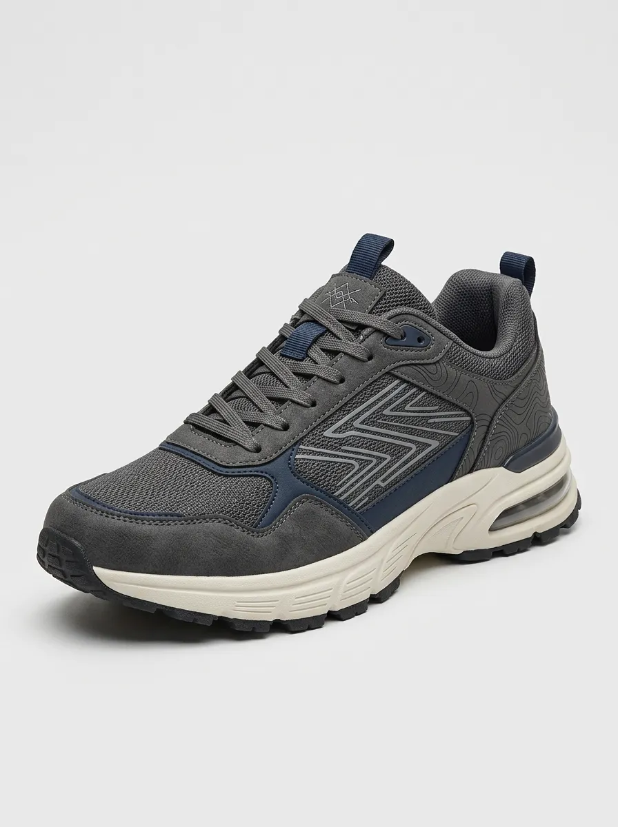 Men's Charcoal Grey Tactical Geometric Pattern Athletic Sneakers