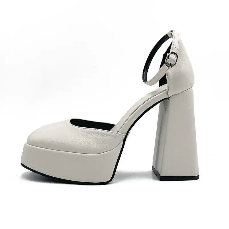 Buckle Strap Thick Sole Low Heel Shoes