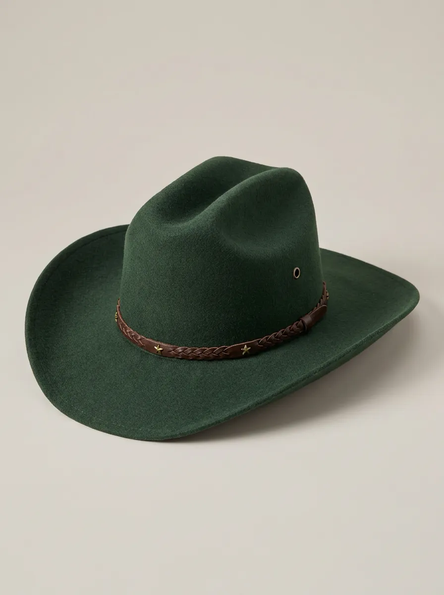 Green Felt Cowboy Hat with Braided Hatband