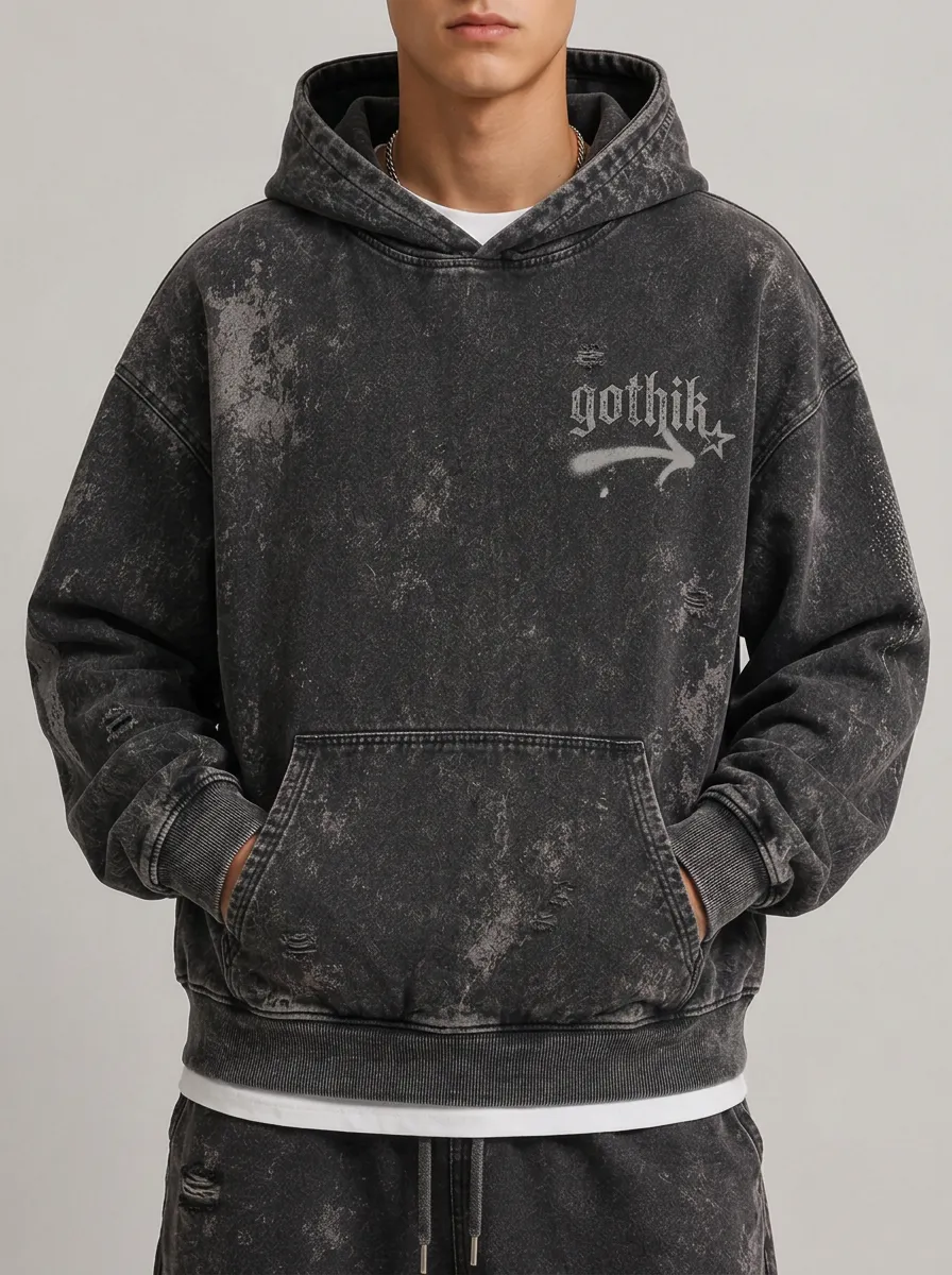 Men's Gothic Streetwear Gothik Arrow Printed Distressed Hoodie