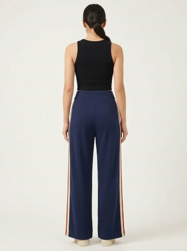 Women's High-Rise Side-Pocket Pleated Stripe Wide-Leg Trousers