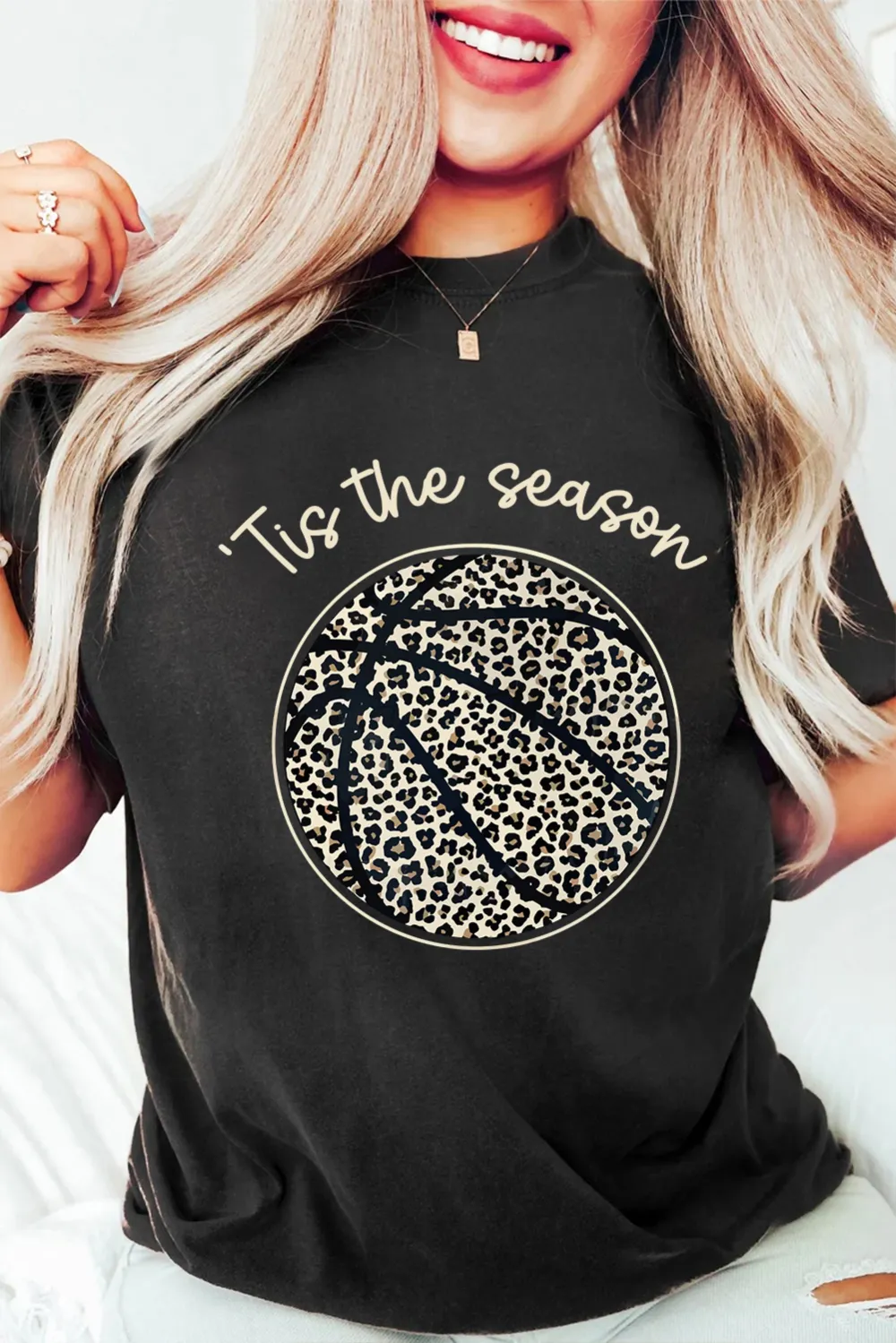Black Leopard Basketball Printed Crew Tee