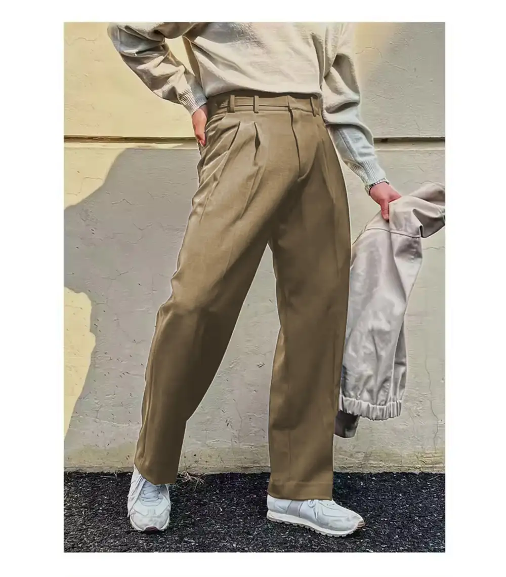 Vintage Linen High-Waist Straight Trousers