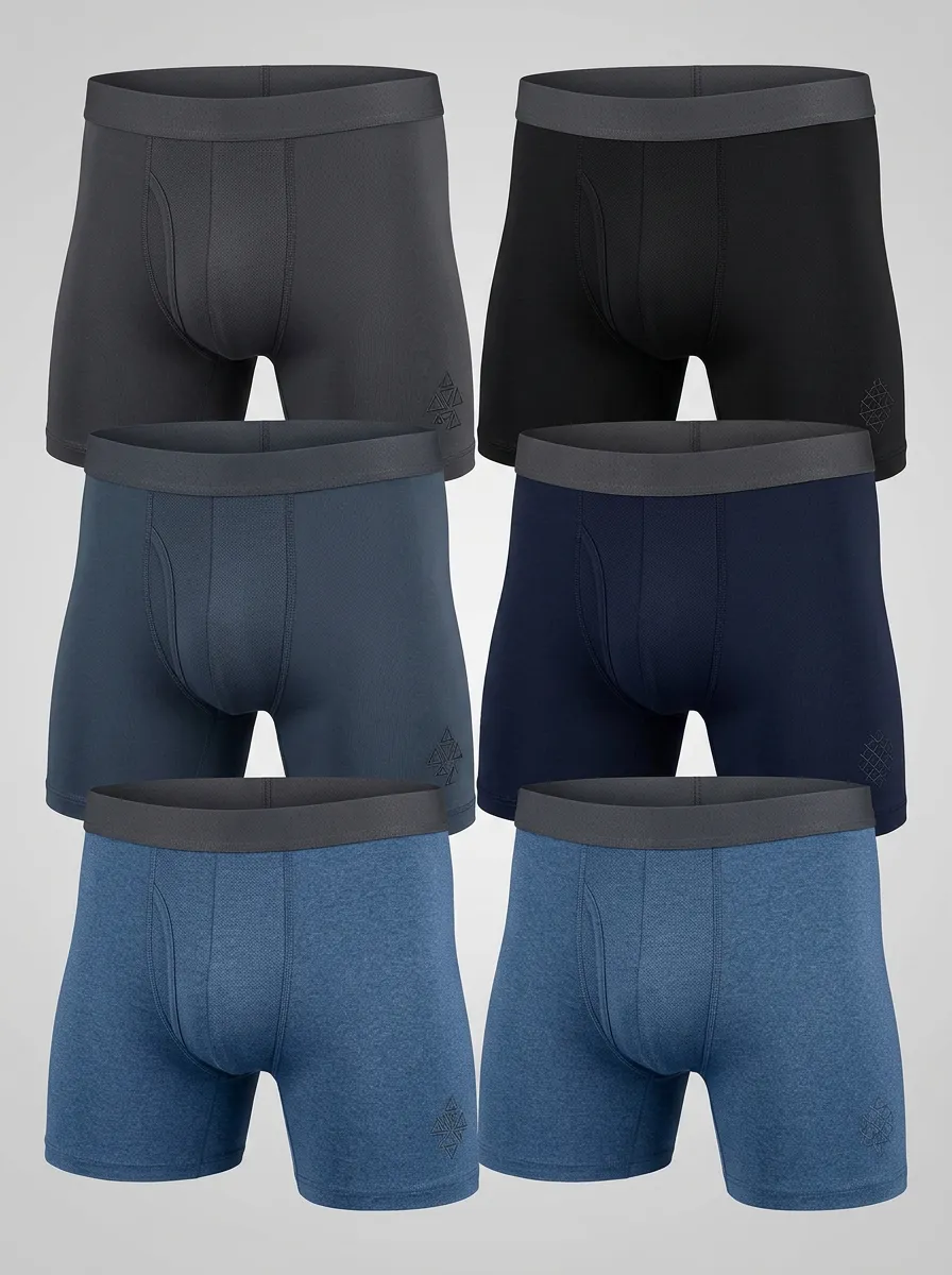 Men's 6-Pack Geometric Pattern Contoured-Pouch Mid-Thigh Boxer Briefs