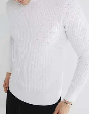 Men's White Slim Fit Checkerboard T-Shirt
