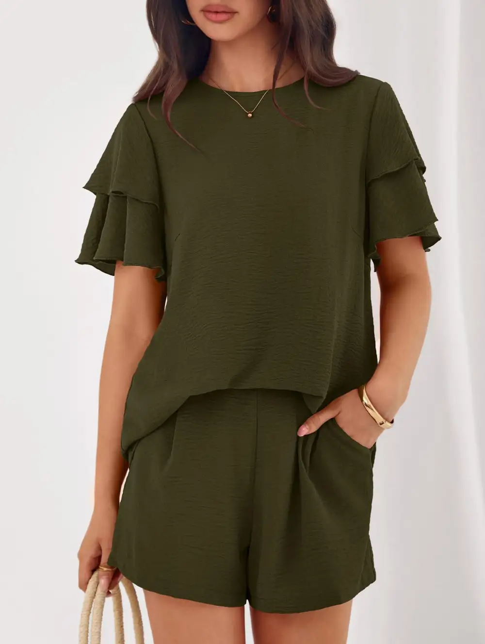 Crew Neck Top Two Piece Set
