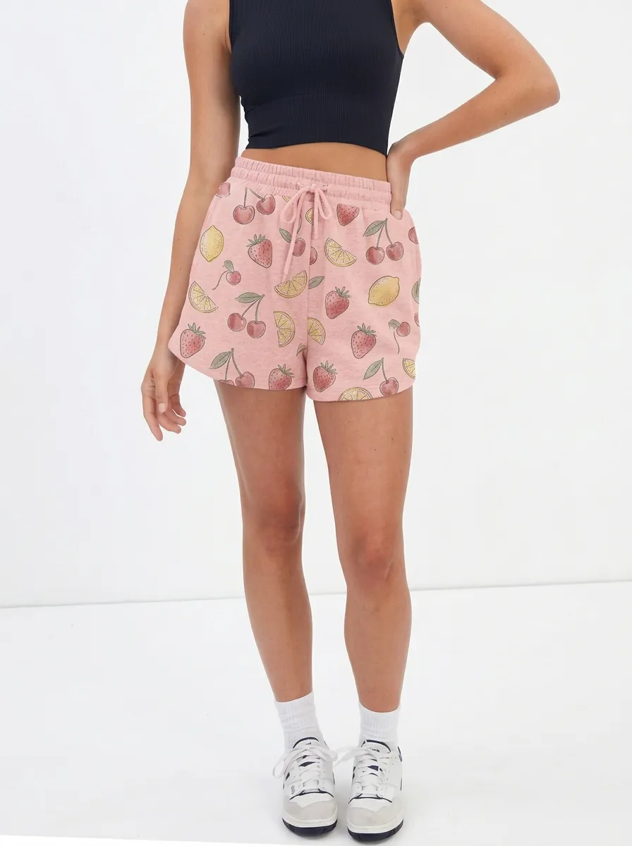 Women's Fruit Lover Strawberry Cherry Lemon Graphic Shorts