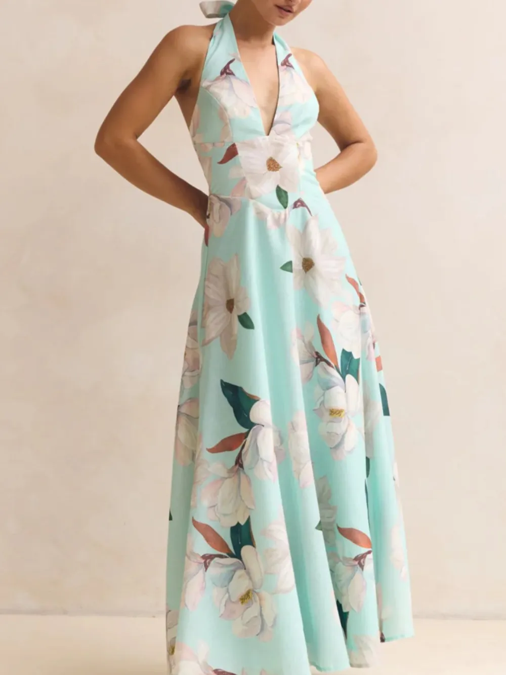Casual Floral Print Halter Neck Maxi Dress