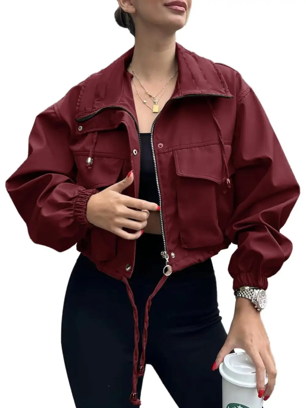 Drawstring Hem Zip Up Jacket