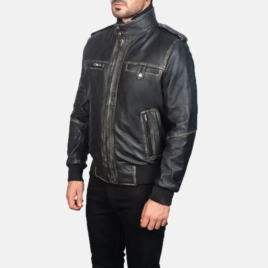 Men's Classic Utility Bomber Leather Jacket