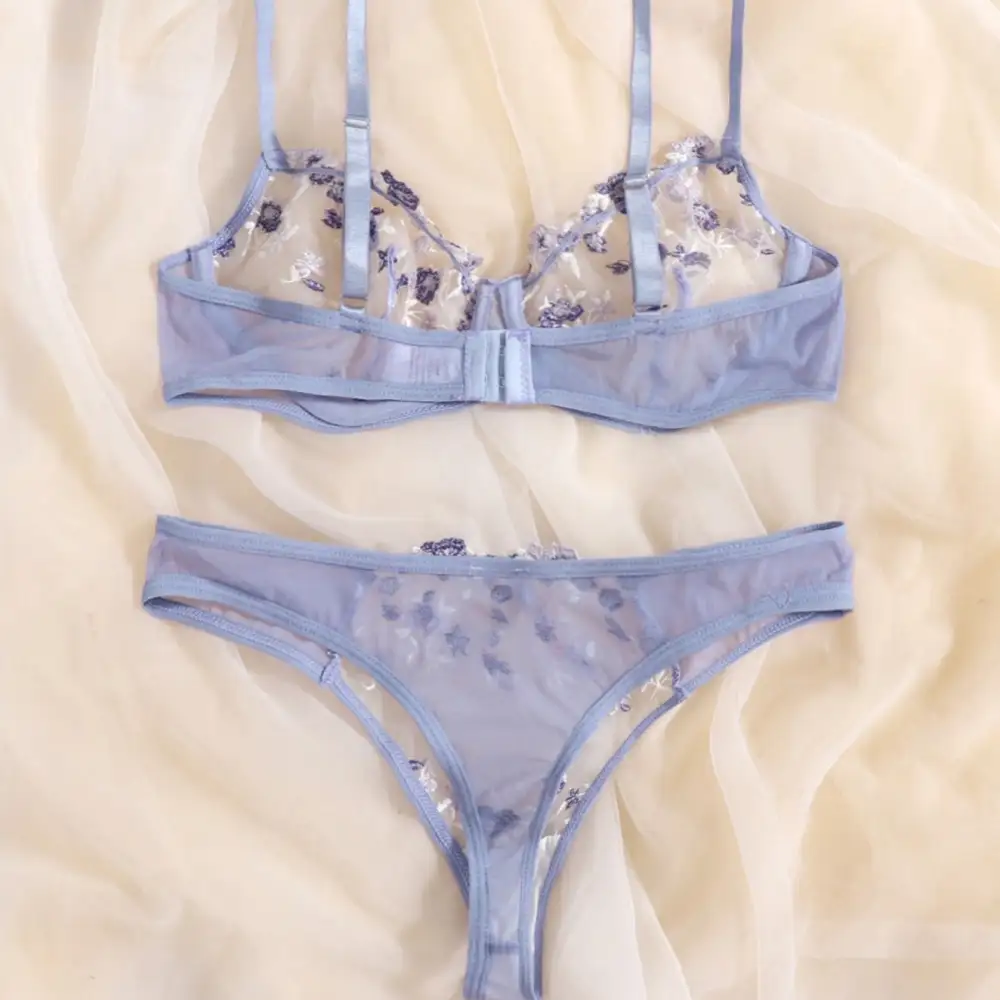 Floral Mesh Thong Lingerie Set