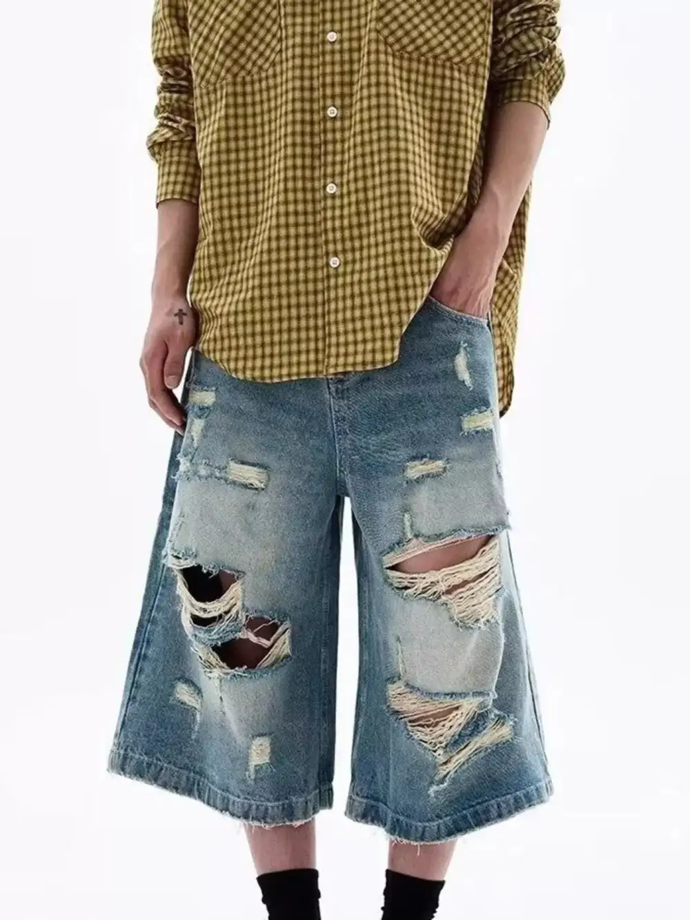 Refined Men's Full Size Distressed Wide Leg Denim Shorts