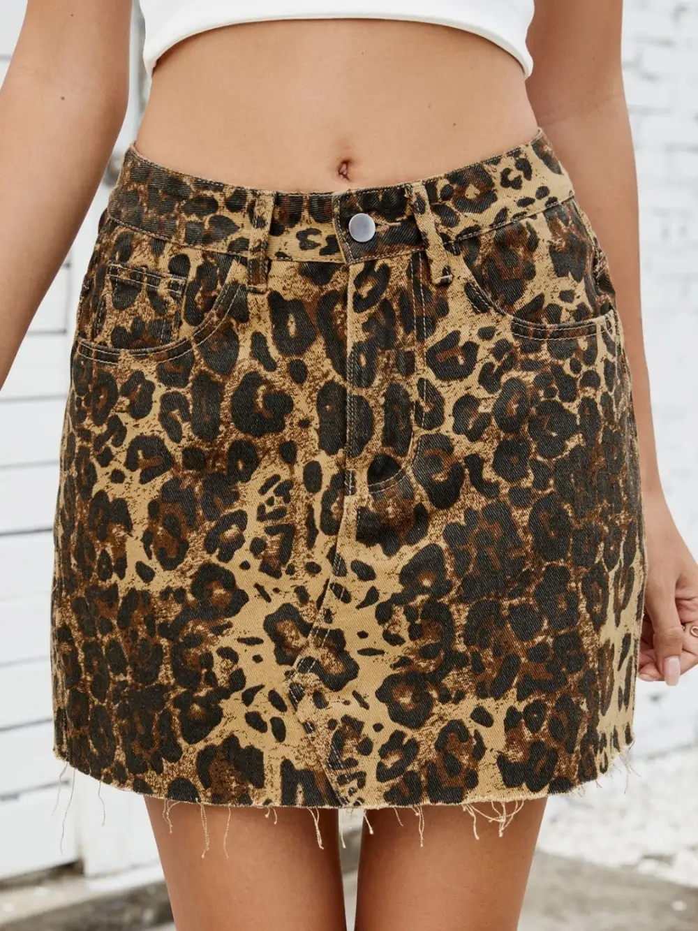 Everyday Leopard Print Denim Skirt