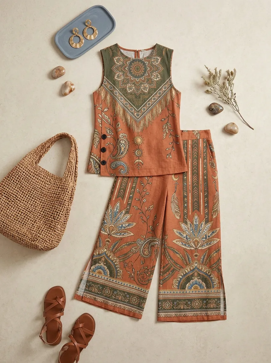 Women's Bohemian Mandala Paisley Printed Sleeveless Set